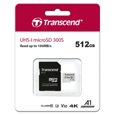 Cartão de Memória Micro SD Transcend 300S 512GB CL10 UHS-I U c/ Adaptador