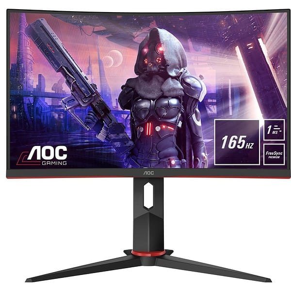 Monitor Curvo AOC 24" Gaming FHD 165hz 1ms Ajuste da Altura , 2x HDMI, 1x DVI, 1x VGA, 4x USB 3.1 C24G2UBK
