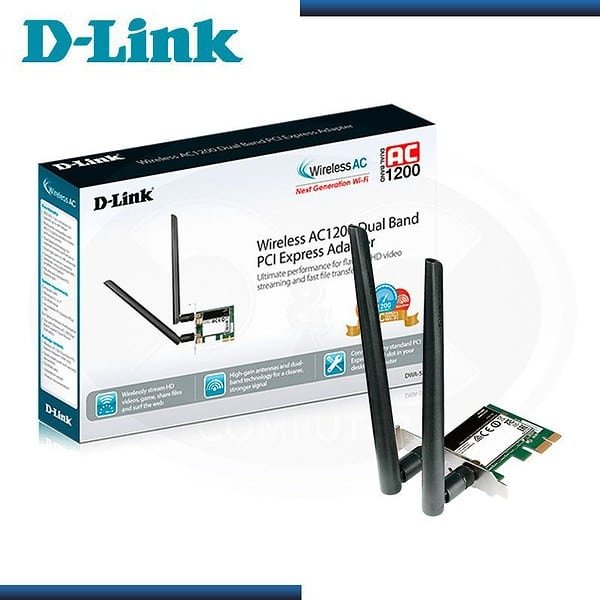 Placa - Adaptador de Rede Wifi D-Link, PCI-E, AC1300, 2x Antenas de 5DBI