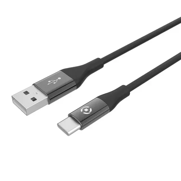 Cabo USB Celly USB-A USB-C 1M Silicone Preto - USBTYPECCOLORBK