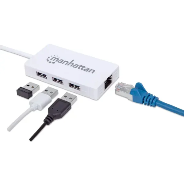 Hub USB C Manhattan 2 em 1, 3xUSB A + RJ45 - 507608