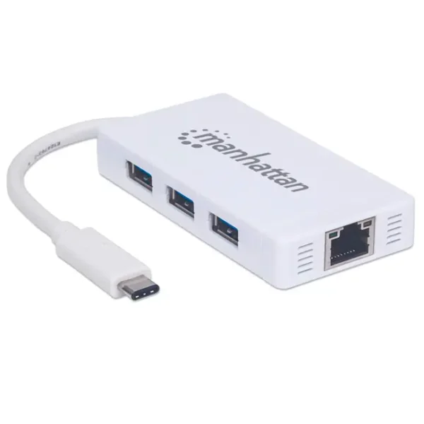 Hub USB C Manhattan 2 em 1, 3xUSB A + RJ45 - 507608