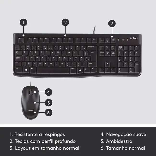 Kit Teclado e Rato Com Fios Logitech MK120 PT-PT Preto 3 Kit Teclado e Rato Com Fios Logitech MK120 PT-PT Preto - 920-002547