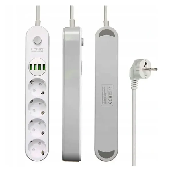 Bloco 4 Tomadas Ldnio c/ Int. 2M, 4xUSB 5V 3.4A, 2500W Branca - SE4432