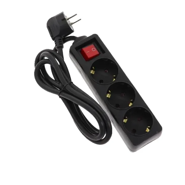 Bloco de 3 Tomadas Wintech 1.5M, c/ Interruptor Preto - E15-O3BKS