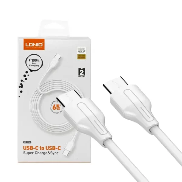 Cabo USB-C Para USB-C Ldnio 65W 2M Carregamento Rapido Branco - LC122-C