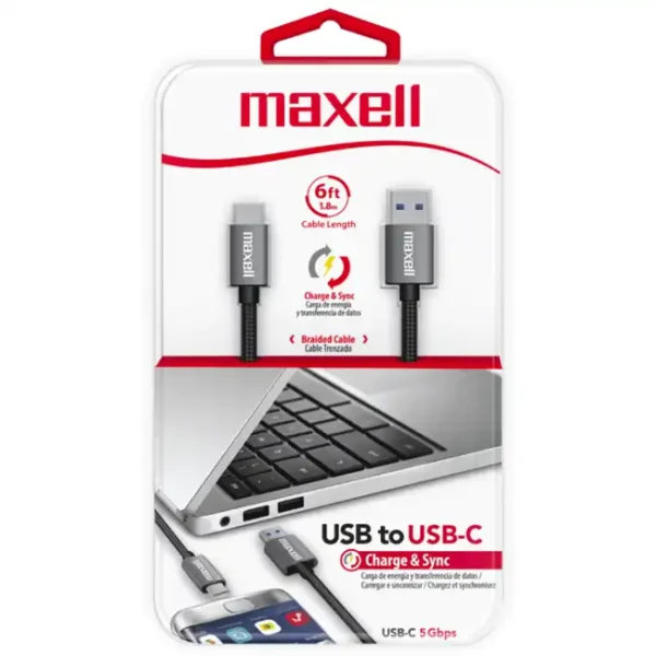 Cabo USB-C Para USB-C Maxell 1.8M 5Gbps Carreg. Rápido Preto