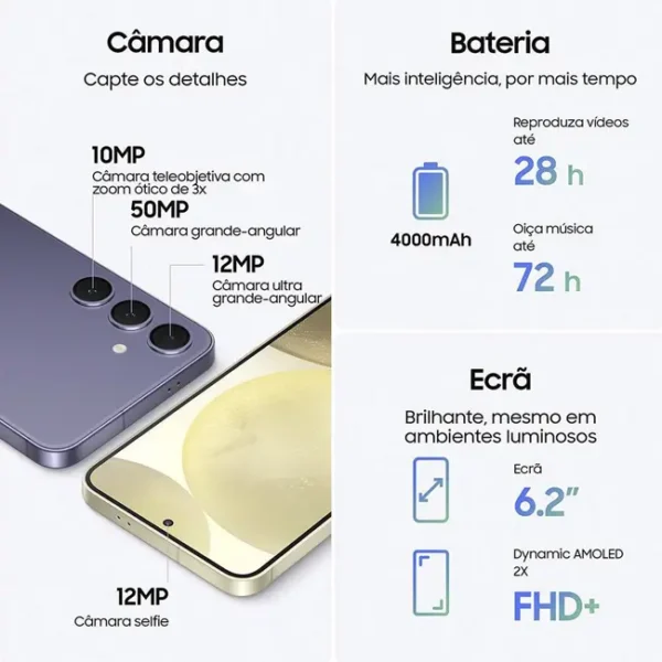 Smartphone Samsung Galaxy S24 6.2 5G 8GB 128GB Dual SIM Preto SM-S921BZKBMEA