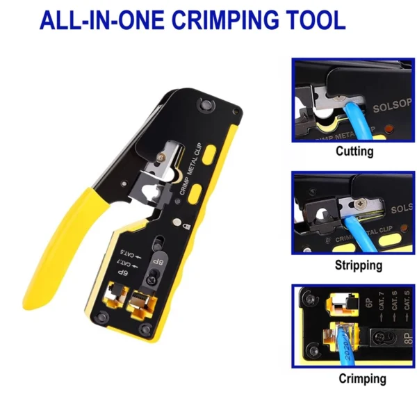 Alicate de Crimpagem Ewent EW9006 p/ RJ45/RJ11/RJ12 Preto/Amarelo