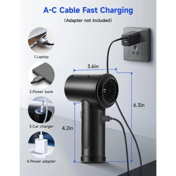 Compressor de Ar Portátil Recarregável 6000mAh USB-C 51000 RPM