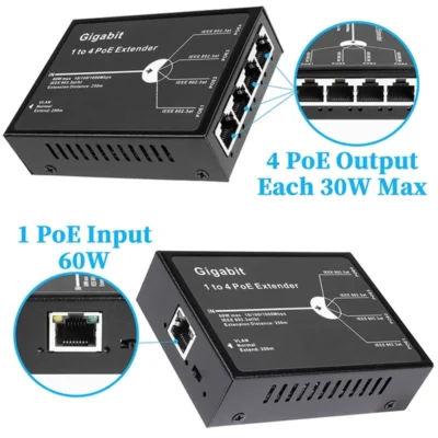 Switch POE Extender 10/100 1IN 4OUT 120M