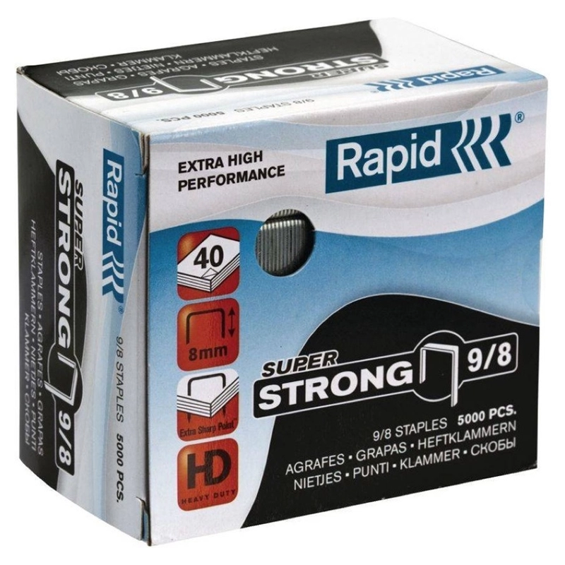 Agrafo 9/8 Rapid, Caixa de 5000un 8mm até 40 Folhas 1 Agrafo 9/8 Rapid, Caixa de 5000un 8mm até 40 Folhas 7313468710002
