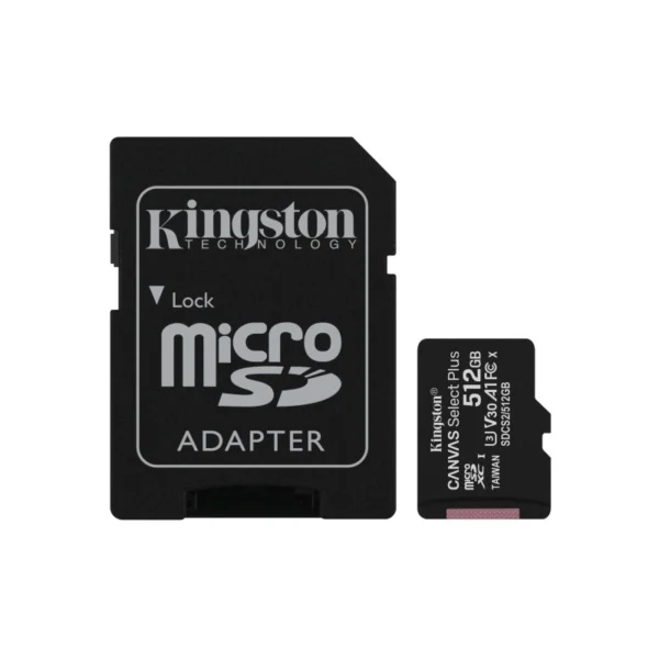 Cartão de Memória Kingston Canvas Select Plus C10 A1 UHS-I microSDXC 512GB + Adaptador SD SDCS2/512GB