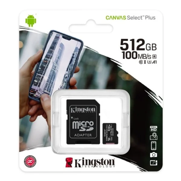 Cartão de Memória Kingston Canvas Select Plus C10 A1 UHS-I microSDXC 512GB + Adaptador SD SDCS2/512GB