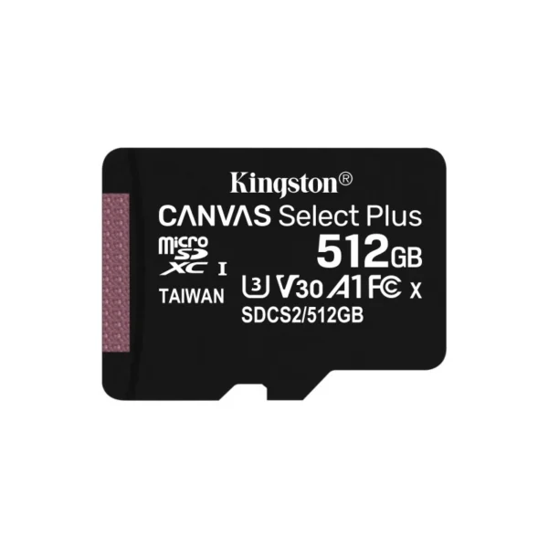 Cartão de Memória Kingston Canvas Select Plus C10 A1 UHS-I microSDXC 512GB + Adaptador SD SDCS2/512GB