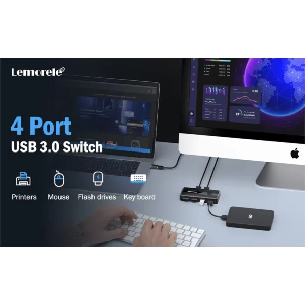 HUB KVM USB Switch 2x Saídas 4x Entradas USB-A 3.0
