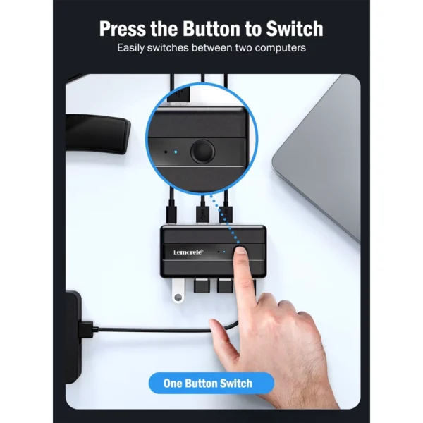 HUB KVM USB Switch 2x Saídas 4x Entradas USB-A 3.0