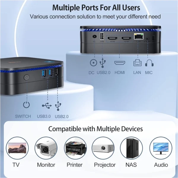 Mini PC Blackview MP80 Intel N97 16GB 512GB SSD W11P Azul 6931548314172