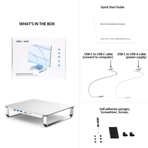 USB-C Hub / Docking Stand 3xUSB-A 3.1 SD Card 3xUSB-C 1x2.5" HD 1xM.2 SSD Aluminio