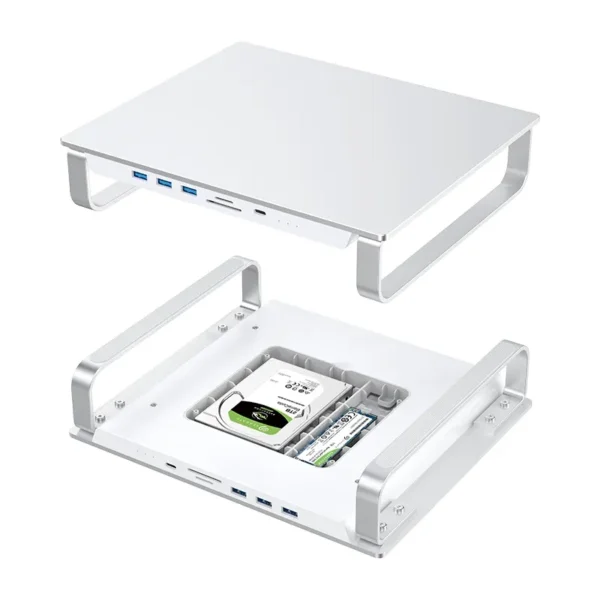 USB-C Hub / Docking Stand 3xUSB-A 3.1 SD Card 3xUSB-C 1x2.5" HD 1xM.2 SSD Aluminio