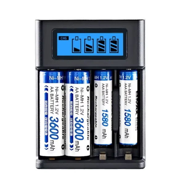 Carregador de Pilhas AA AAA, NI-MH, NI-CD 4x Slot Display LCD