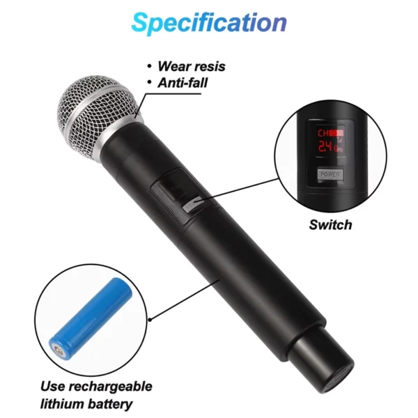 Kit de Microfone Sem Fios UHF Recarregáveis 3.5mm - 6.5mm 50M