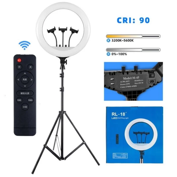Selphy Ring Light RL-18" 32.000K-5600K + Controlo Remoto