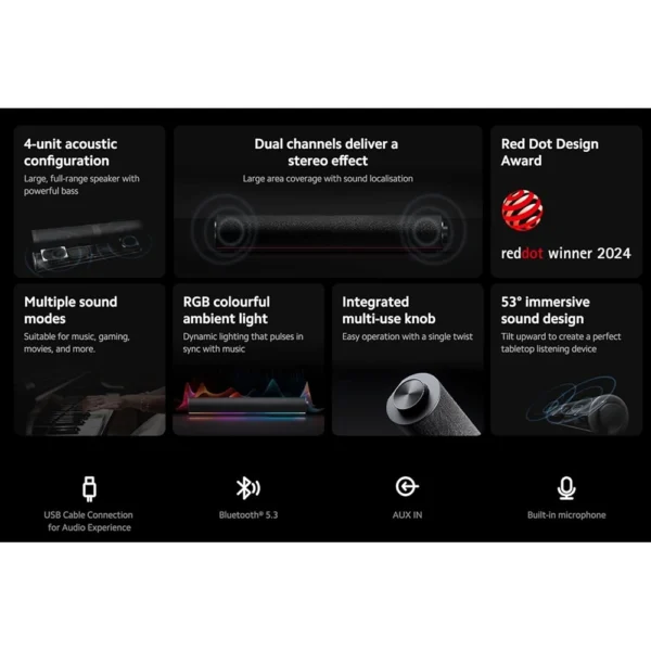 Coluna Xiaomi Desktop Speaker Bluetooth RGB 10W QBH4276GL