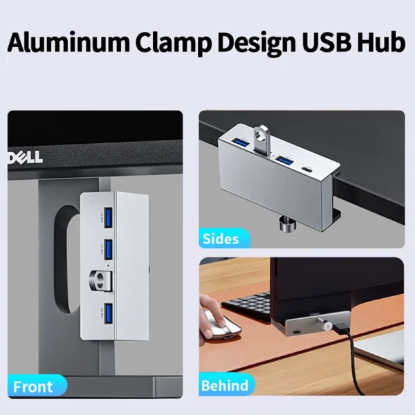 HUB USB 1xSD 1xMicro SD 3xUSB-A 1xUSB-C Com Suporte de Fixação