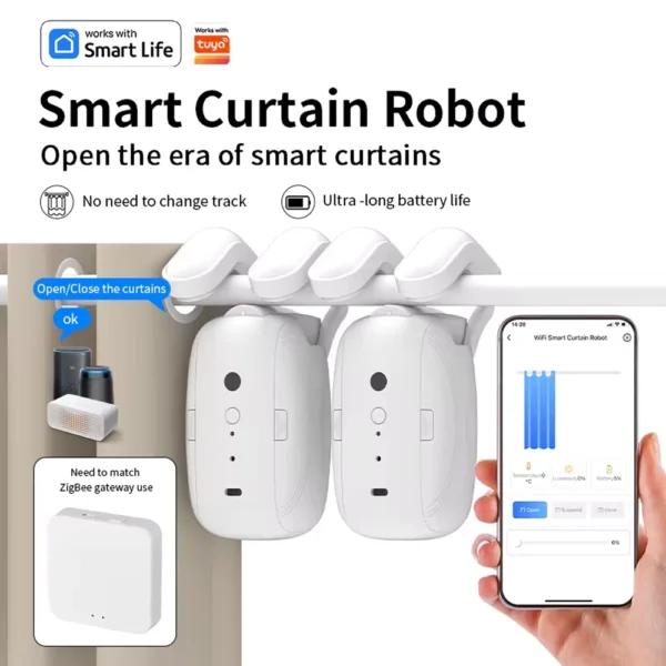 Robô Inteligente de Cortina Google Alexa WiFi Sanefa Roma 2un 12Kg