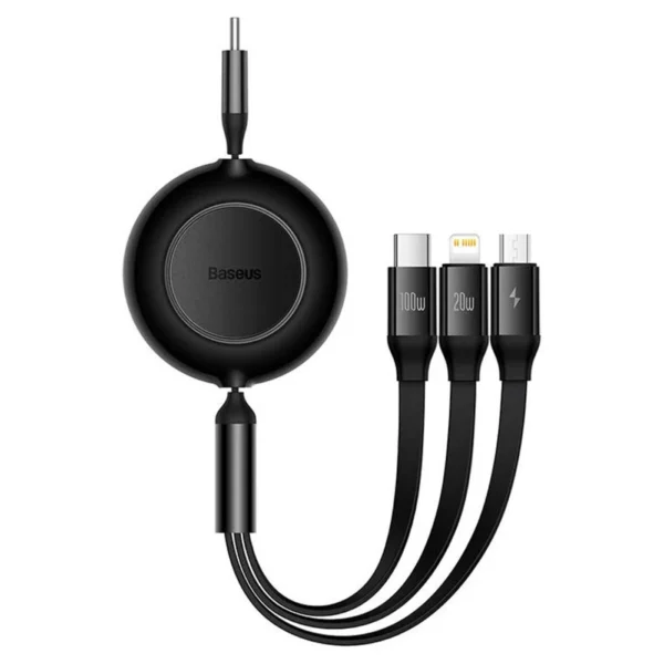 Baseus Cabo USB-C 3 em 1 C-M-L Retrátil 1.1M 100W Preto 6932172656454