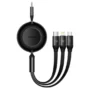 Baseus Cabo USB-C 3 em 1 C-M-L Retrátil 1.1M 100W Preto 6932172656454