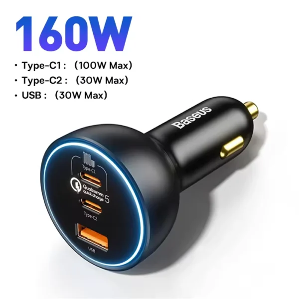 Baseus Carregador de Carro 160W QC 5.0 PD 3.0 TZCCZM-0G