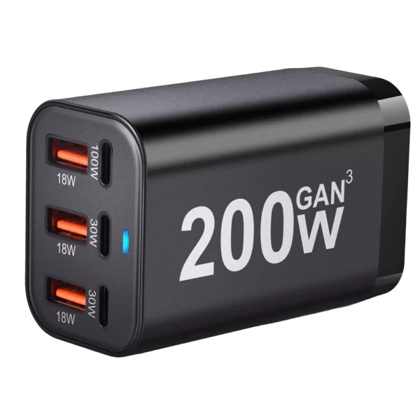 Carregador USB 200W GAN3 3xUSB-C 3xUSB-A PD QC3.0 YMS-618