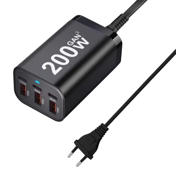 Carregador USB 200W GAN3 3xUSB-C 3xUSB-A PD QC3.0 YMS-618