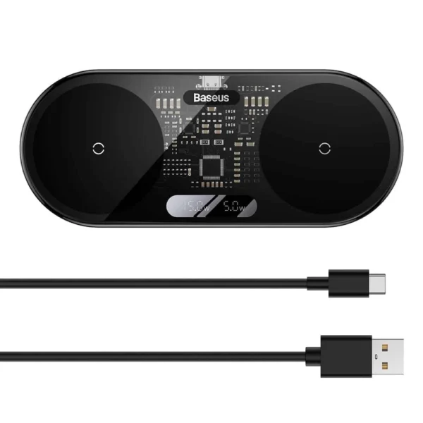 Carregador Wireless 2 em 1 Baseus 20W Digital Led Display Preto 6932172612672