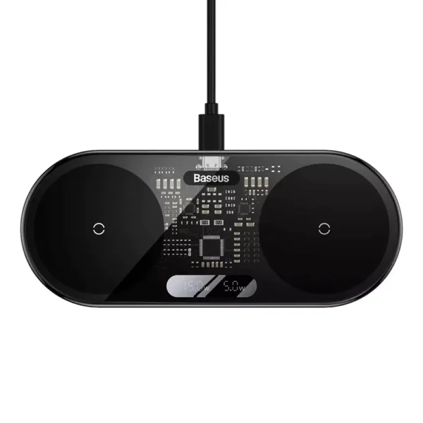 Carregador Wireless 2 em 1 Baseus 20W Digital Led Display Preto 6932172612672