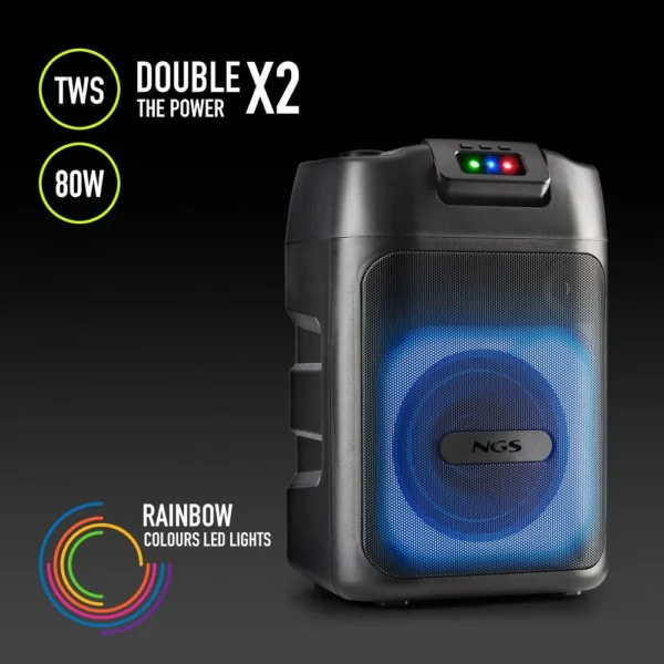 Coluna Bluetooth Portátil NGS Wild Club 80W Preta 435430625813
