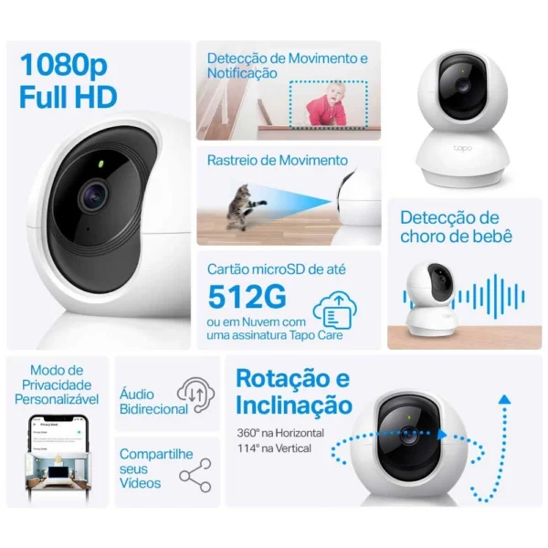 Câmera Wi-Fi TP-Link Tapo C200 Interna 360º FHD 2Pcs