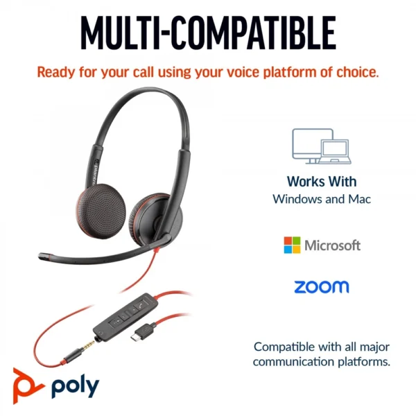 Headset HP Poly Stereo 3.5mm + USB-C/A Adapter + Bolsa 8X229A6