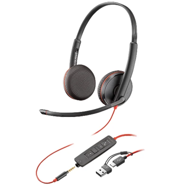 Headset HP Poly Stereo 3.5mm + USB-C/A Adapter + Bolsa 8X229A6