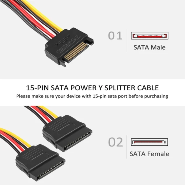 Cabo Sata Power 15Pin Extensor/Splitter 2xFemea 15Pin 90º 20cm