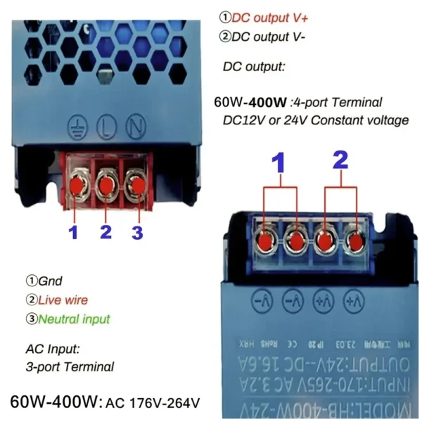 Fonte de Alimentação 12V 33.3A 400W AC 175V-265V Ultrafino 239x50x24mm