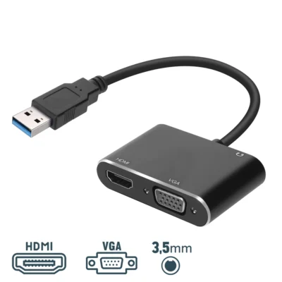 Hub USB 3.0 para HDMI e VGA – Adaptador de Vídeo Full HD 1080p para Portáteis e PCs