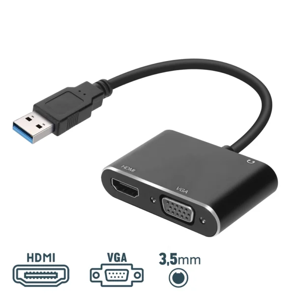 Hub USB 3.0 para HDMI e VGA – Adaptador de Vídeo Full HD 1080p para Portáteis e PCs