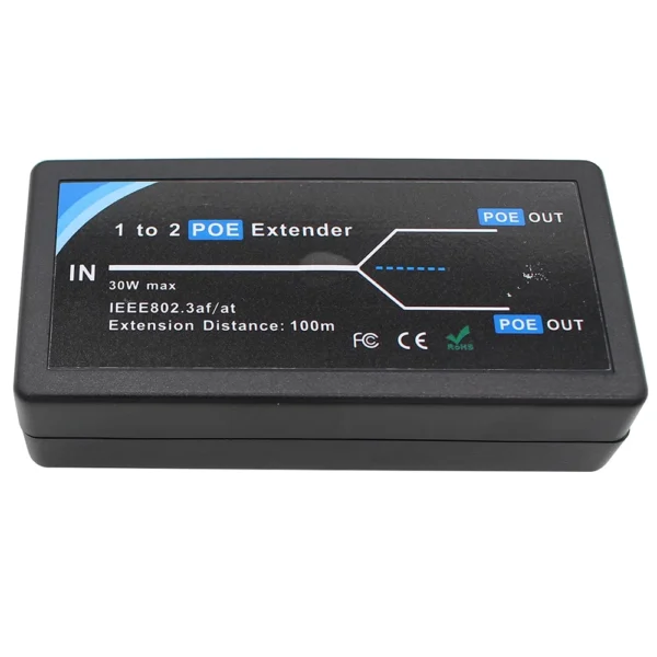 Switch PoE Extender 2 Portas – 10/100 Mbps, 48V, 15.4W, Até 100m