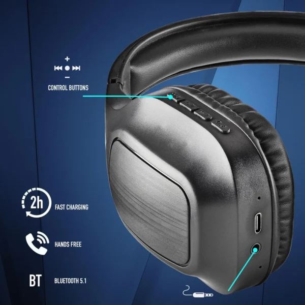 Auscultadores Bluetooth 5.1 NGS Artica Wrath Black 3.5mm Preto