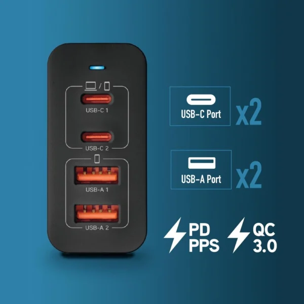 Carregador USB 100W NGS BUD GAN Ultrarrápido 2USB-C + 2USB-A Preto 435430624694