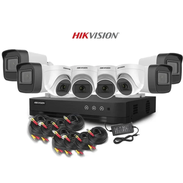 Hikvision - Kit de Câmeras 4 Dome e 4 Bullet de 2MP + DVR 8 Canais DS-J142I/7208HGHI-M1