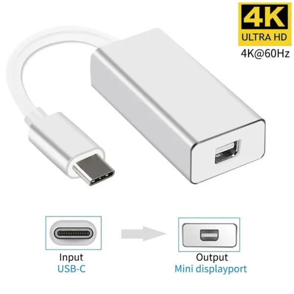 Adaptador de Vídeo USB-C Para Mini DisplayPort Thunderbolt 4K 10Gbps